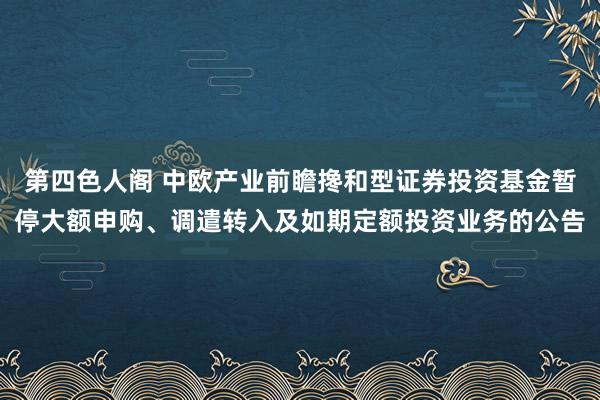 第四色人阁 中欧产业前瞻搀和型证券投资基金暂停大额申购、调遣转入及如期定额投资业务的公告